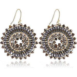 Grey Crystal Glass Bead Dangle Drop Statement Beaded Trendy Earrings For Women